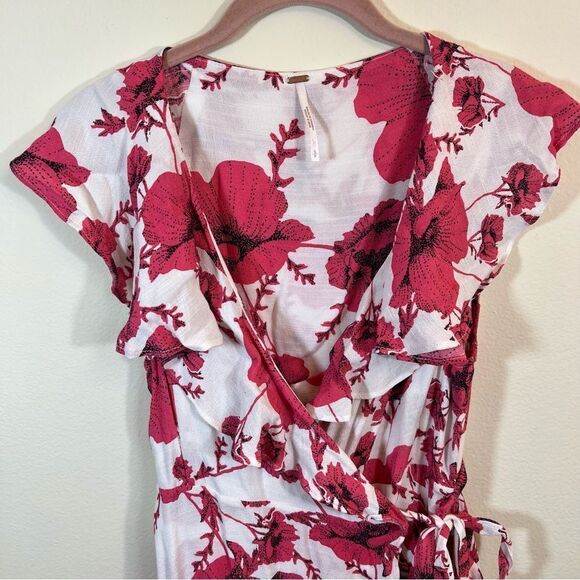 ✨ Free People French Quarter Wrap Mini Dress White Pink Floral Small - Picture 3 of 12
